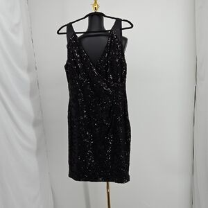 Lauren Ralph Lauren Black Sequin Mini Dress Plus Size 14